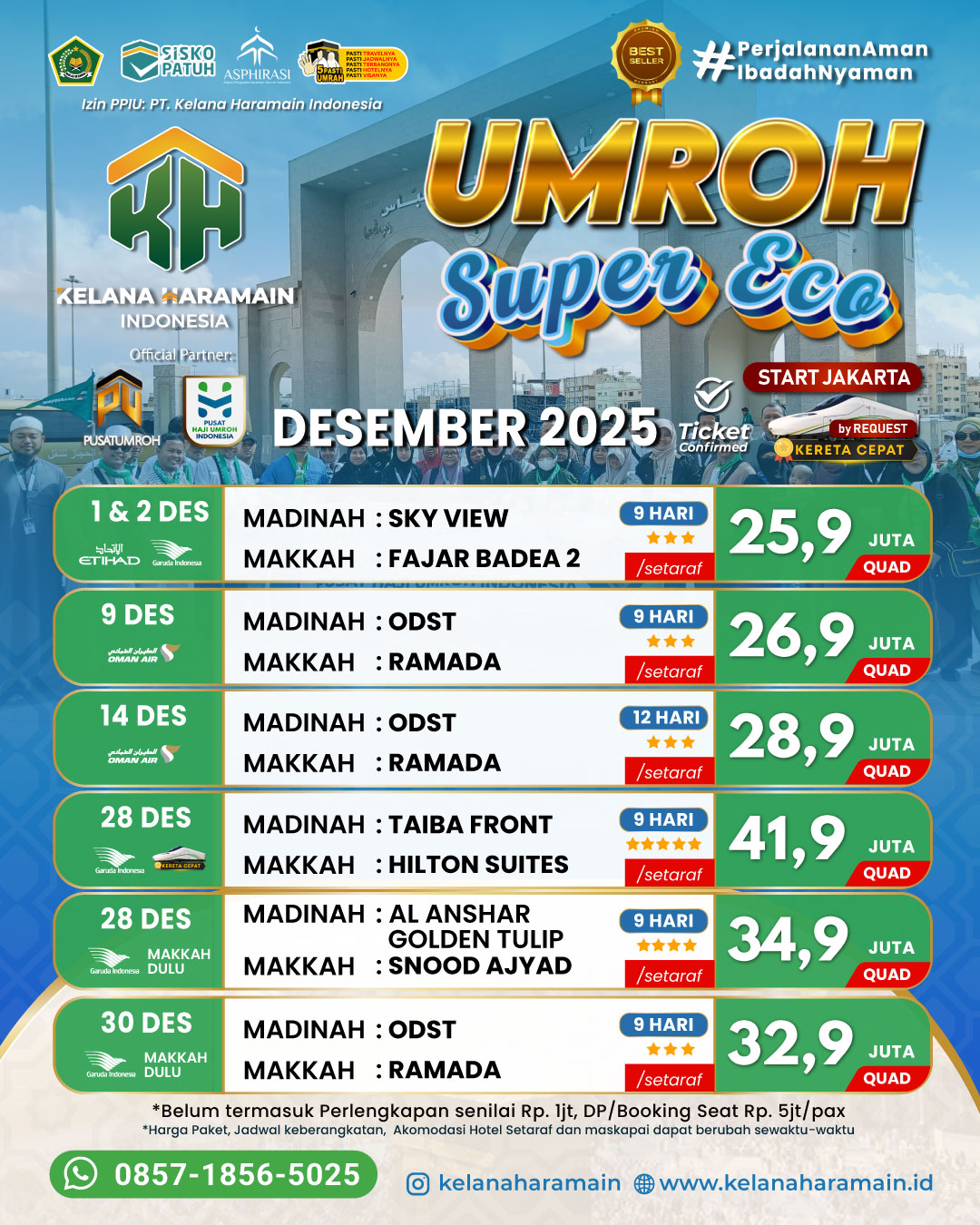 Paket Biaya Umroh Super Eco Awal sd Akhir Desember 2025